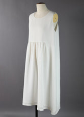 silk sleeveless round neck dress with 'pleated panels'