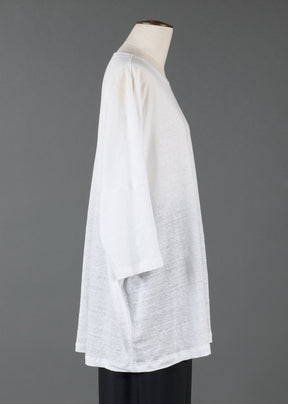 linen 3/4 sleeve sloped shoulder boat neck - long