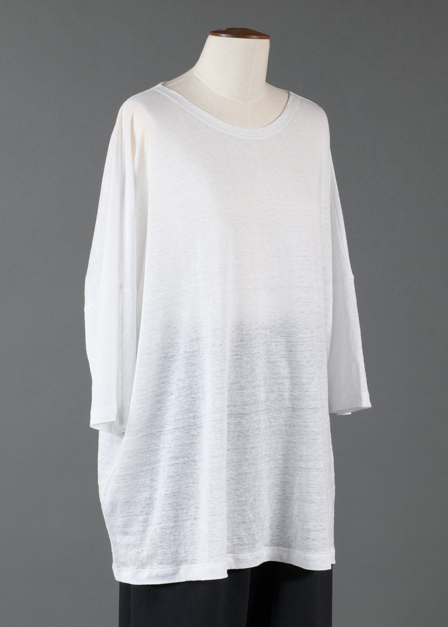 linen 3/4 sleeve sloped shoulder boat neck - long