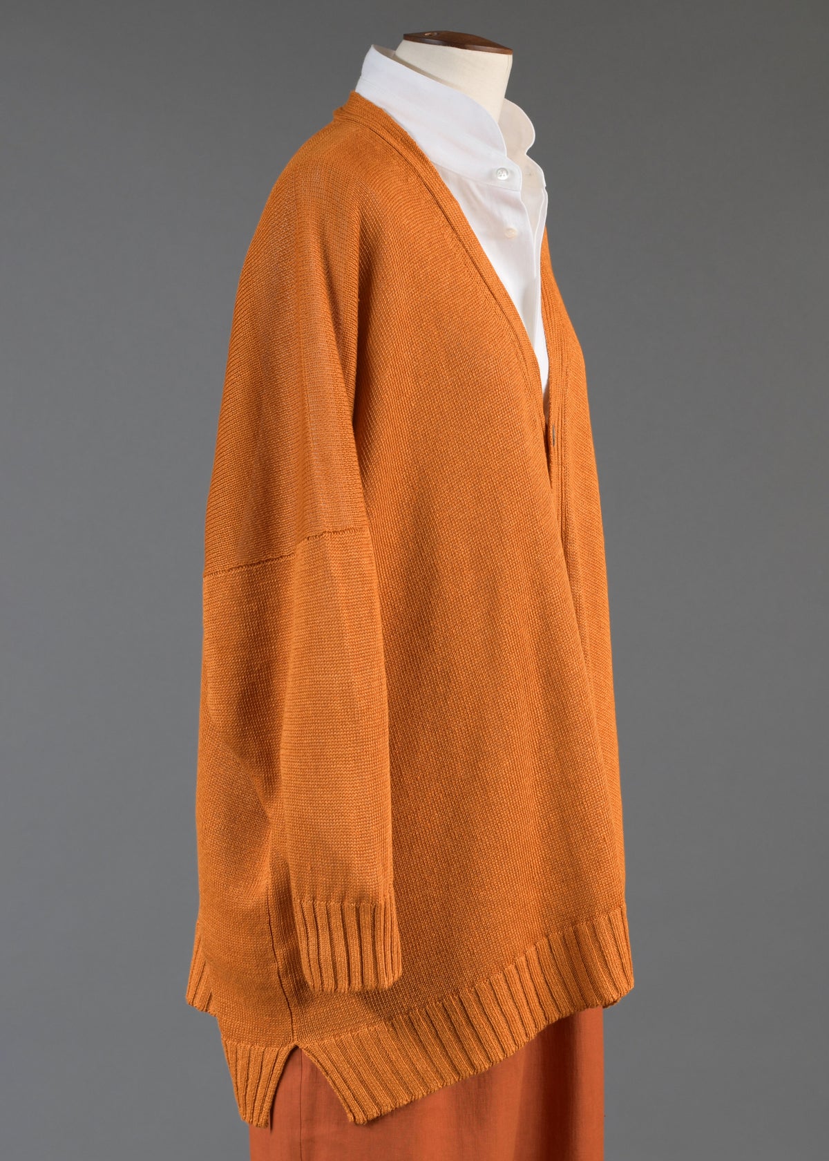 linen wide v neck knit cardigan - long