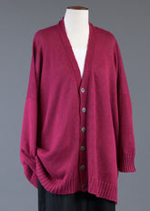 linen wide v neck knit cardigan - long