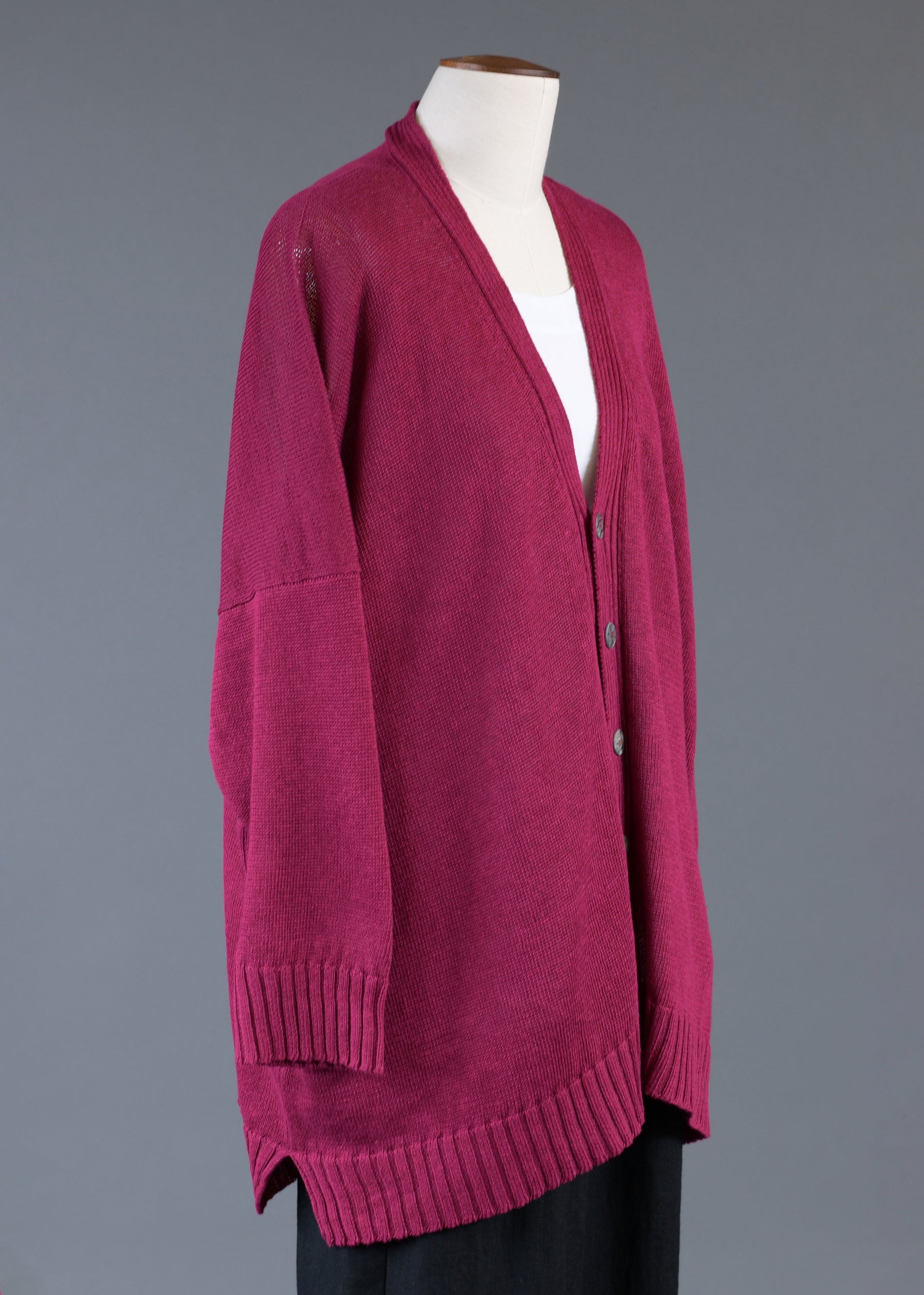 linen wide v neck knit cardigan - long