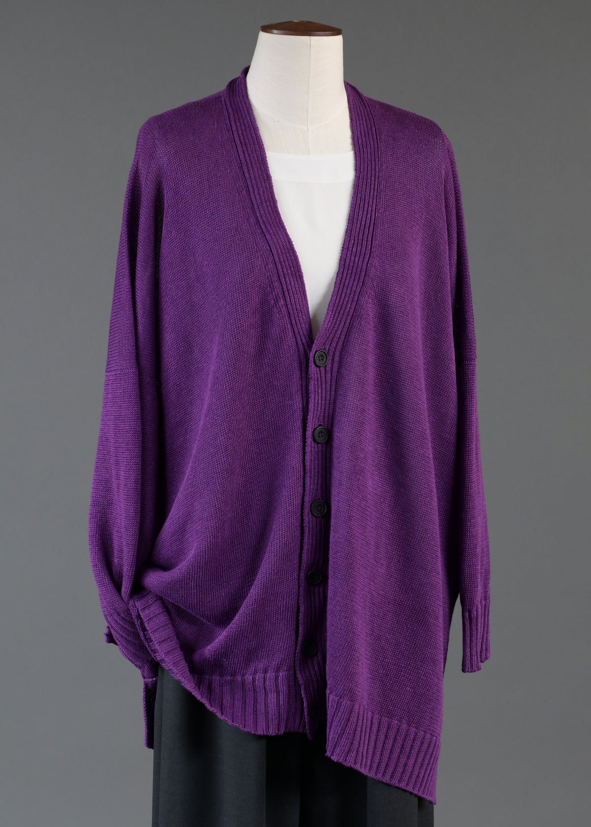 linen wide v neck knit cardigan - long
