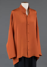 silk wide longer back double stand collar shirt - mid plus