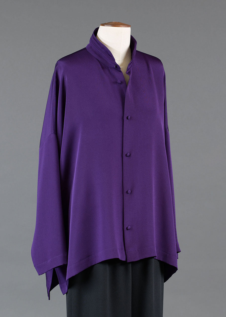 silk wide longer back double stand collar shirt - mid plus