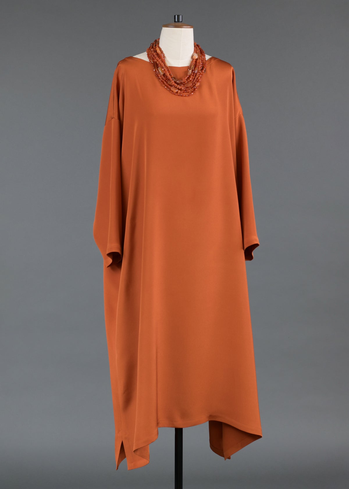 silk 3/4 sleeve wide A-line scoop neck dress - full length