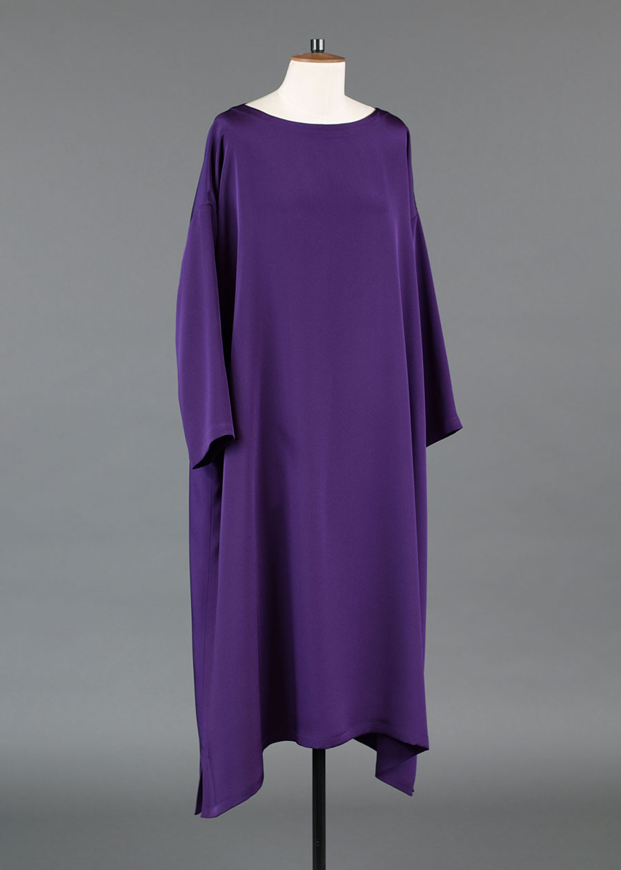 silk 3/4 sleeve wide a-line scoop neck dress - full length