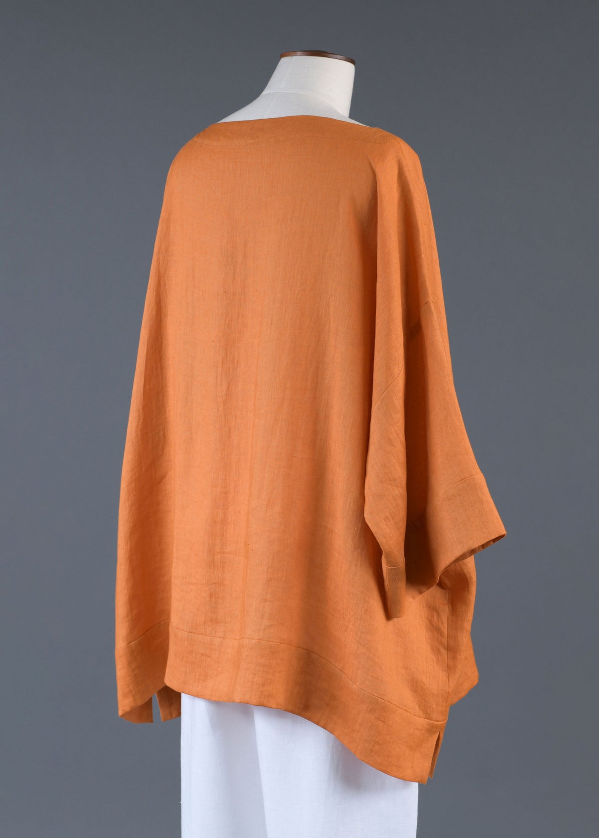 linen scoop neck 3/4 sleeve top with hem bands - long in amber orange