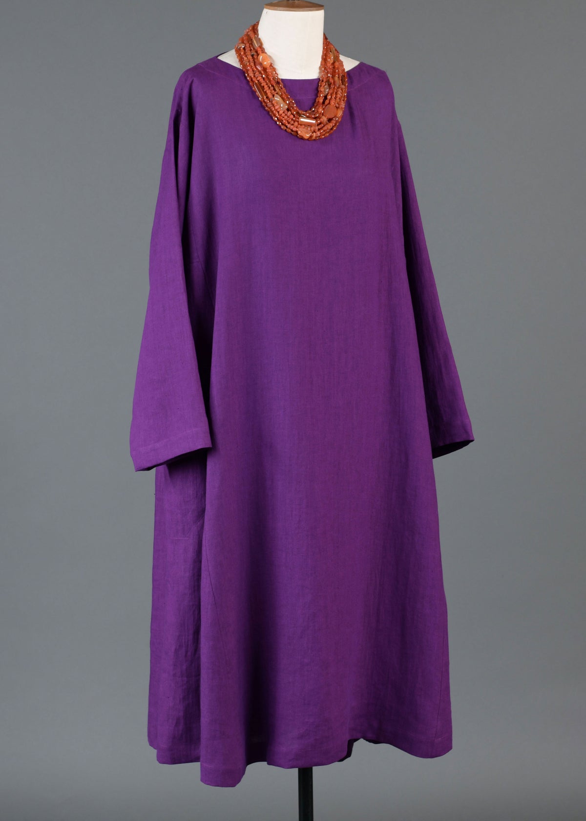 linen side panelled scoop neck dress in violet