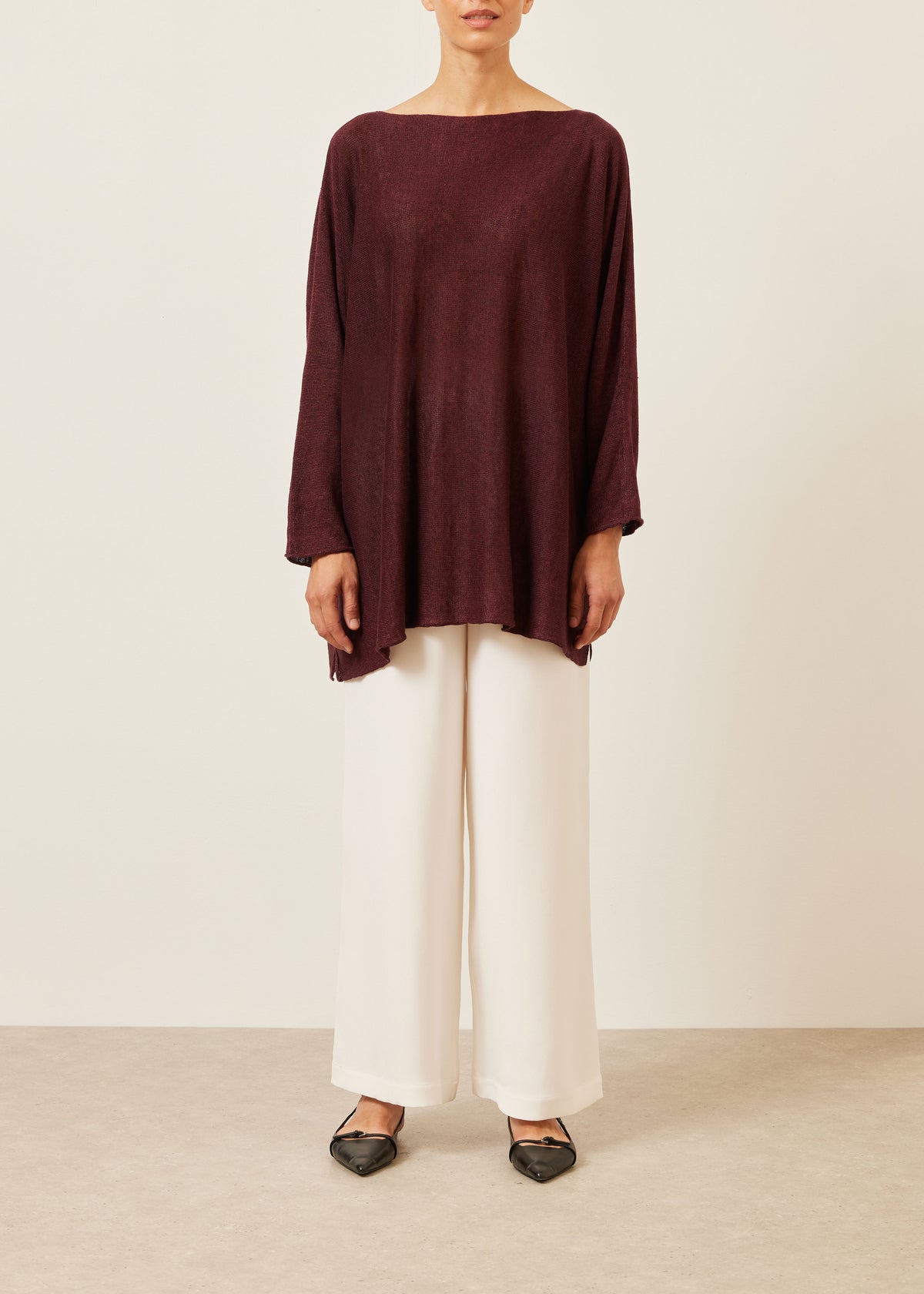 linen sideways knitted sweater - long