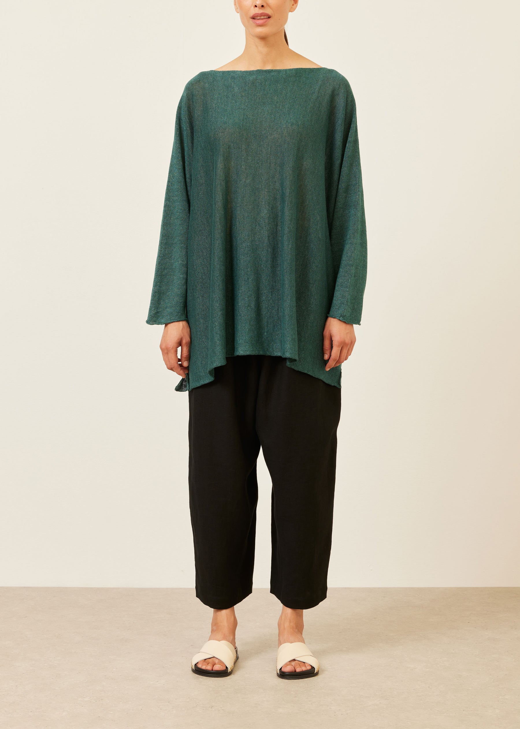 linen sideways knitted sweater - long