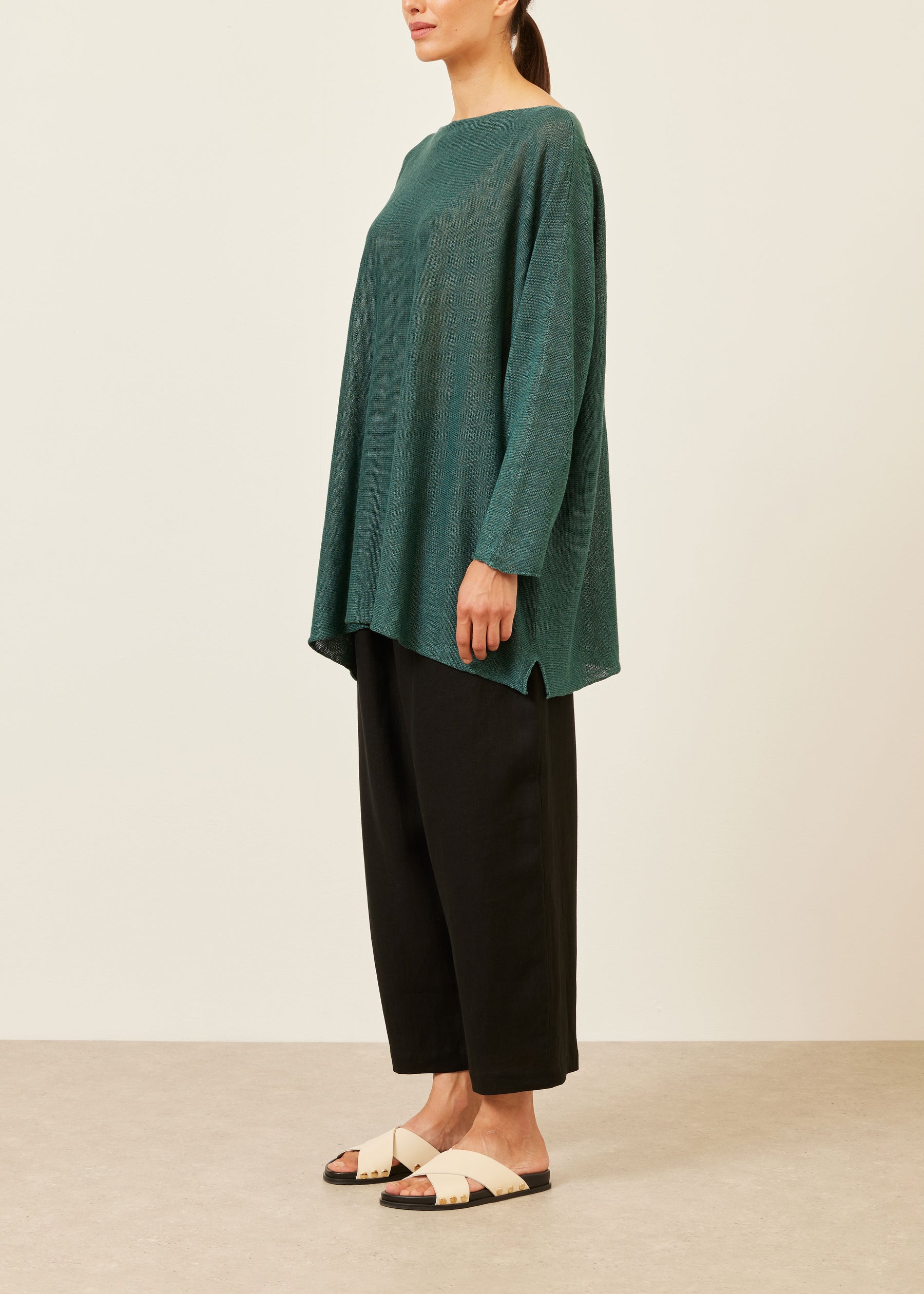 linen sideways knitted sweater - long