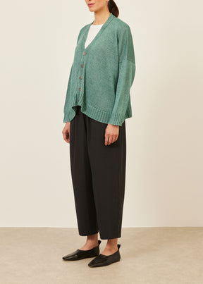 linen knitted v neck cardigan - mid