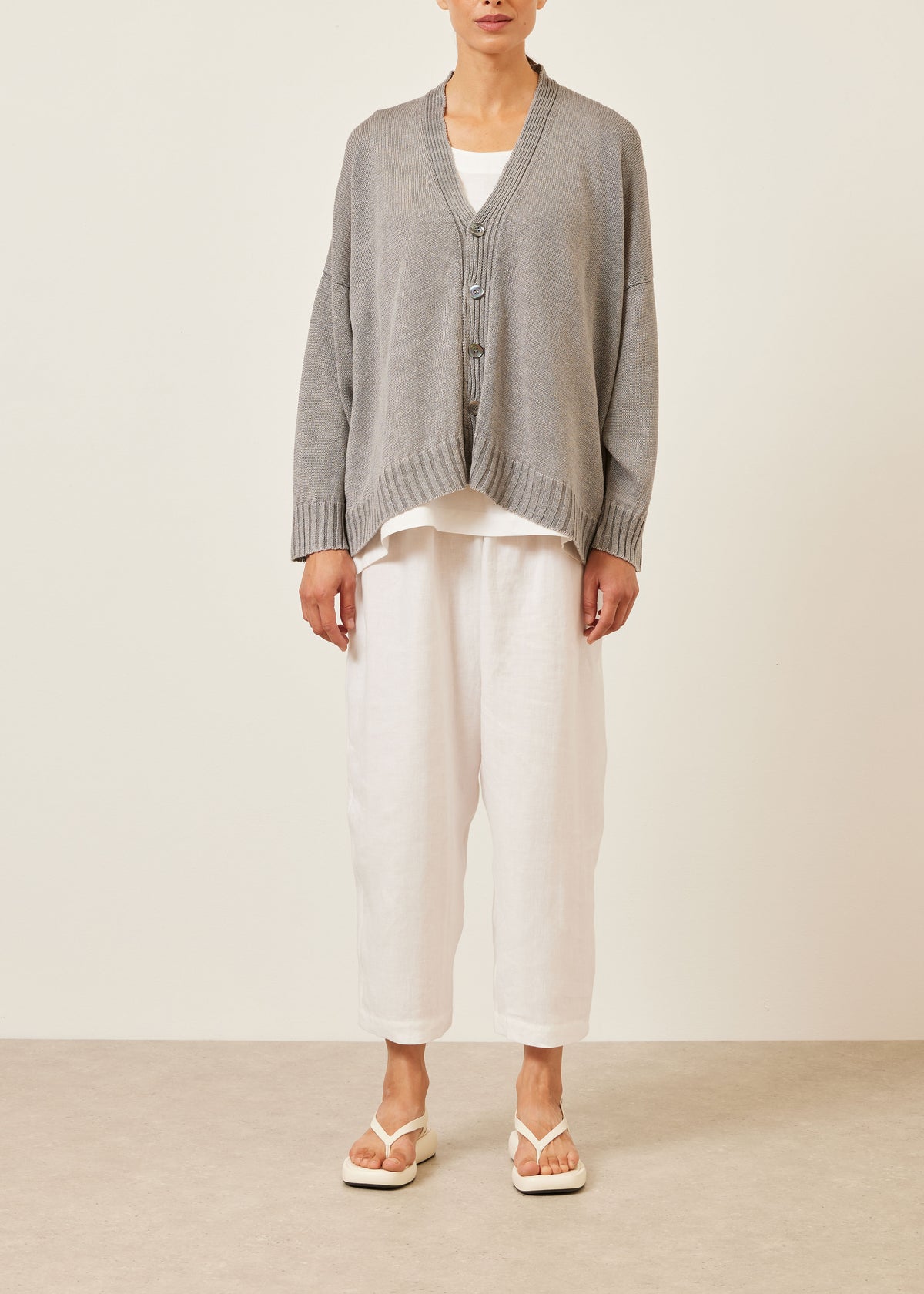 linen knitted v neck cardigan - mid