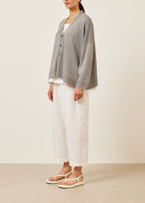 linen knitted v neck cardigan - mid