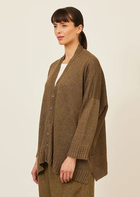 linen wide v neck knit cardigan - long