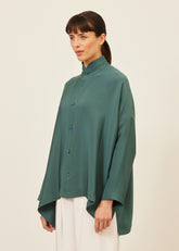 silk wide longer back double stand collar shirt - mid plus