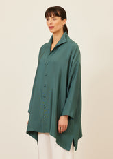 silk wide a-line shirt with open 'standup collar'  - long plus