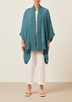 linen mix wide short sleeve scrunch shawl collar jacket - long plus