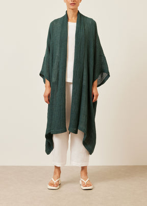 linen mix wide short sleeve scrunch shawl abbaya coat