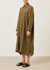 linen wide a-line shirt dress with collar