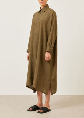 linen wide a-line shirt dress with collar