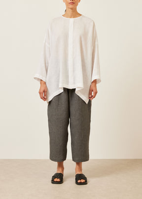 linen wide longer back bound neck shirt - long