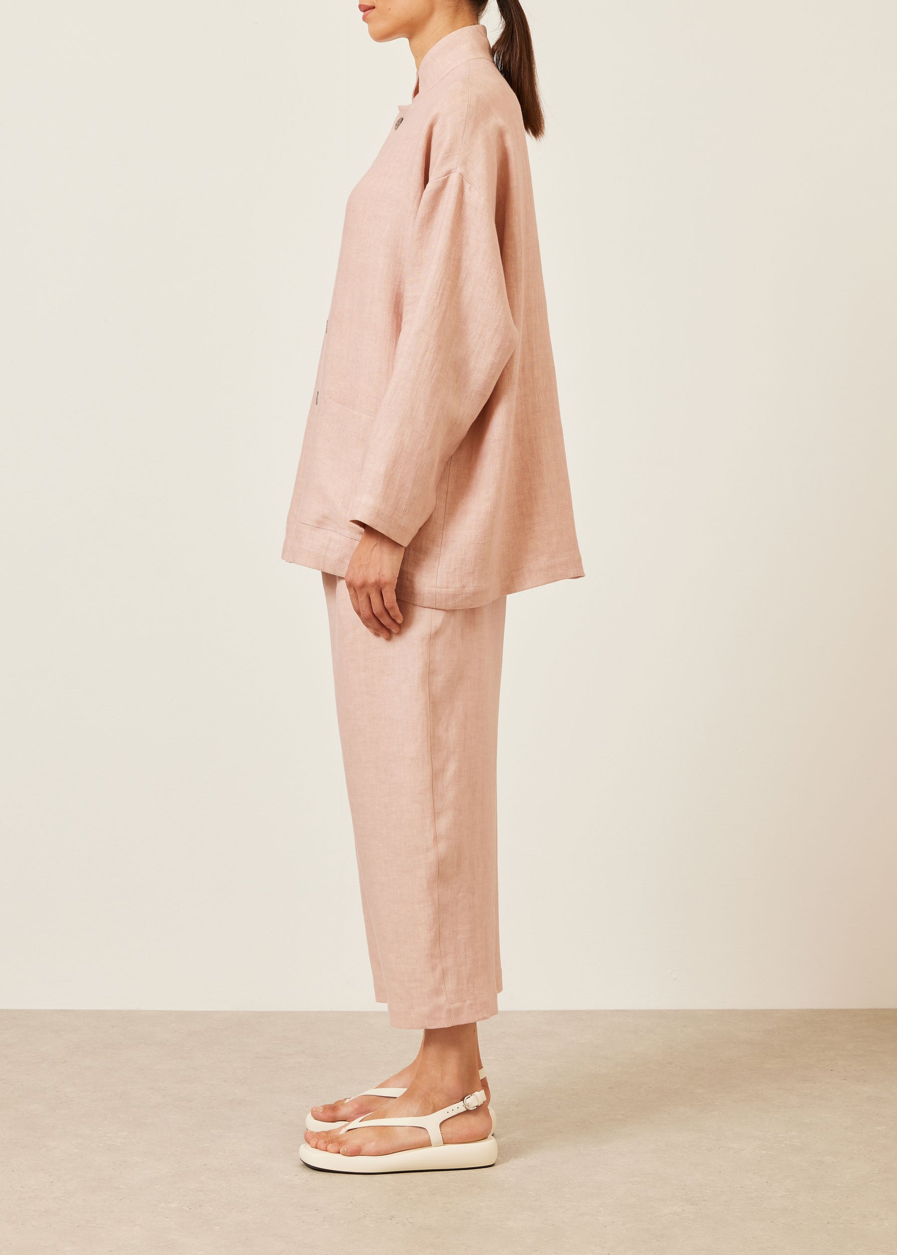 linen achkan' stand collar jacket - long