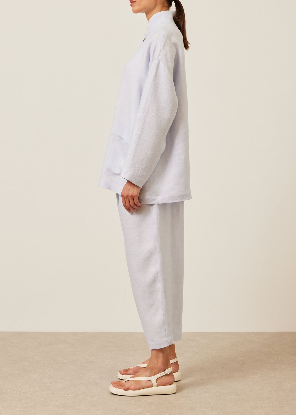 linen achkan' stand collar jacket - long