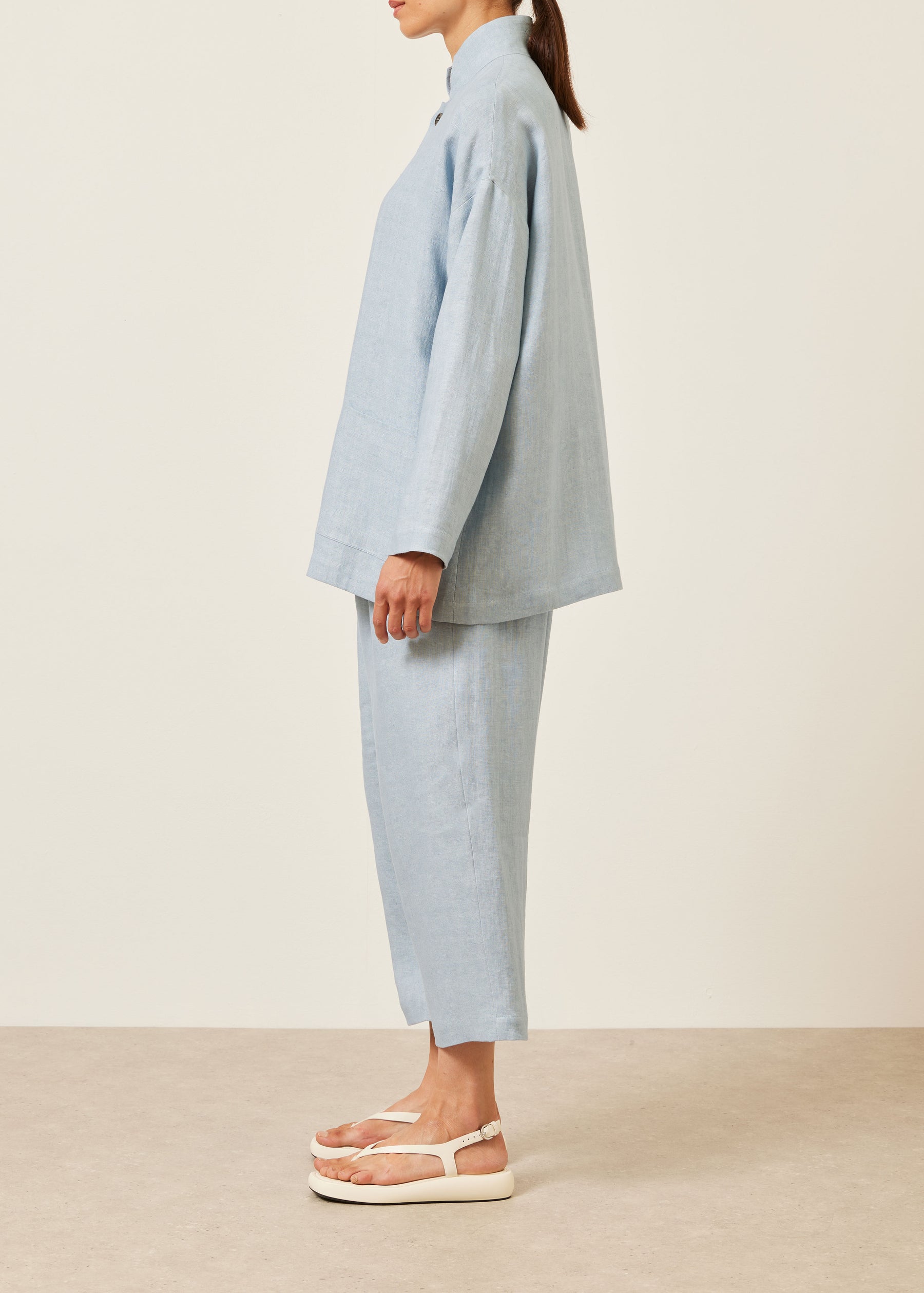 linen achkan' stand collar jacket - long