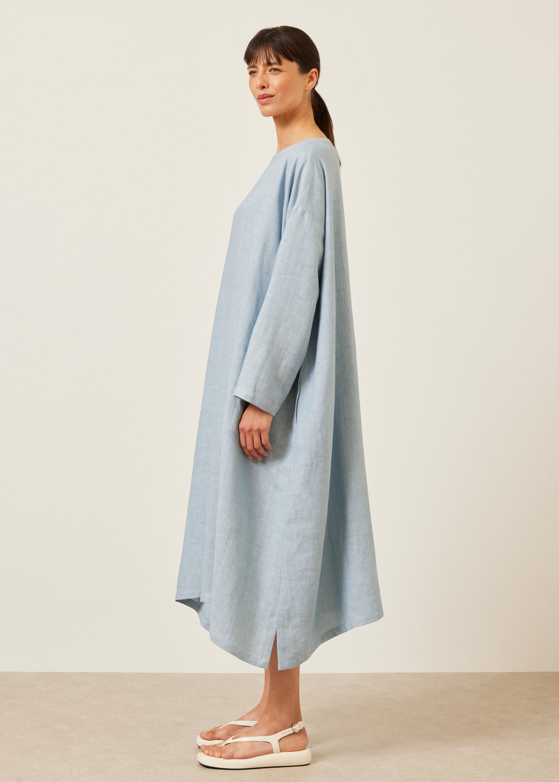 linen wide a-line scoop neck dress