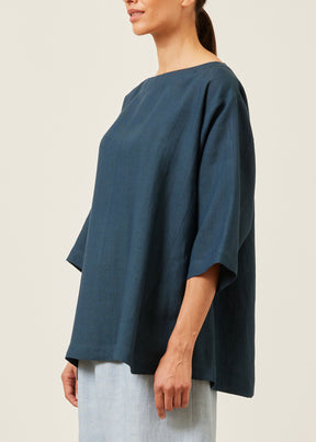 linen side panelled 3/4 sleeve scoop neck tunic  - long