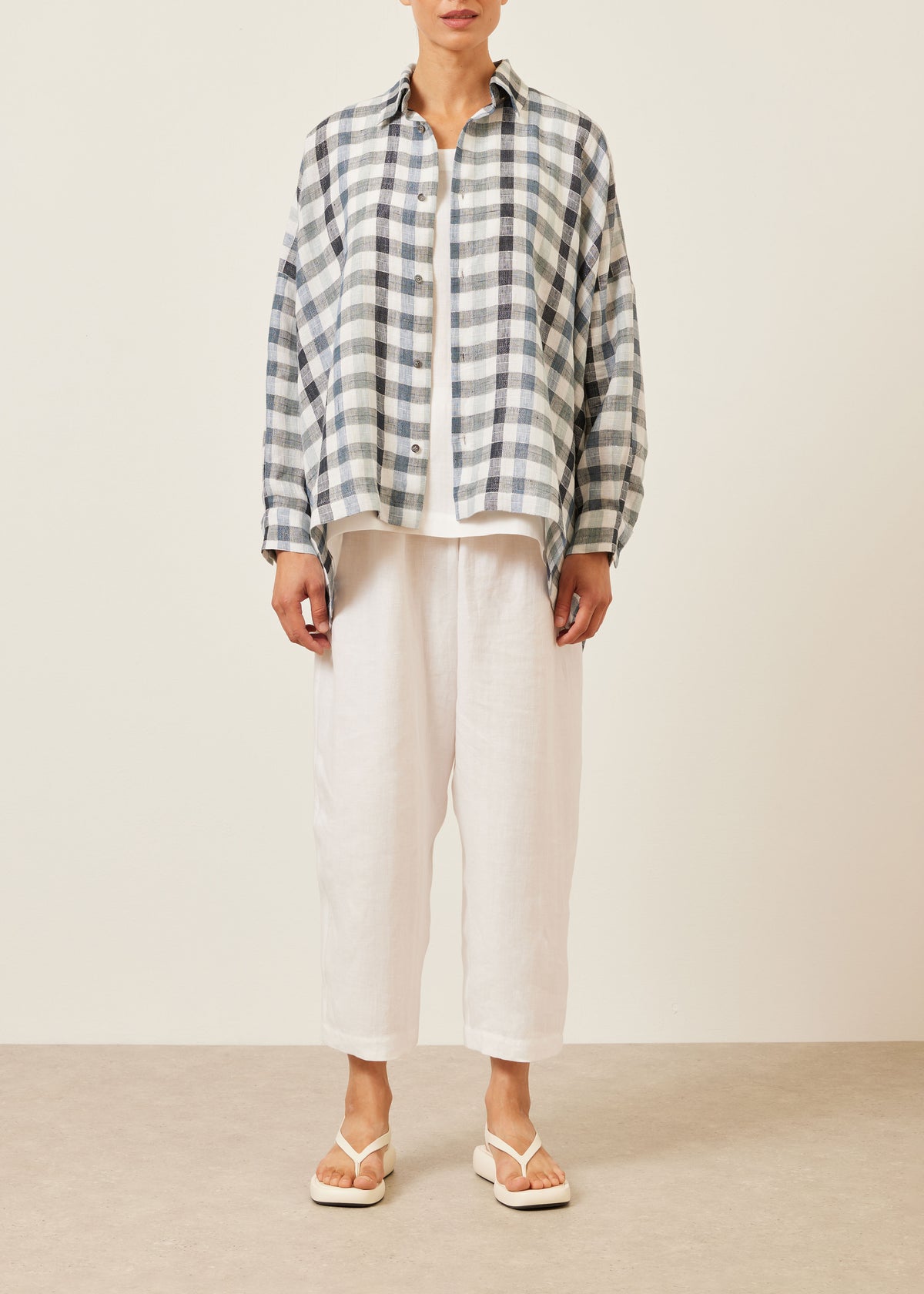 linen mix wide longer back shirt with collar - mid plus