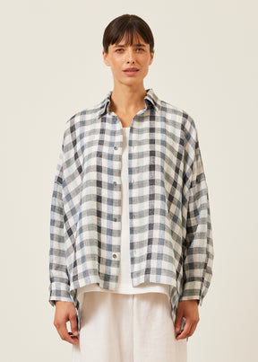 linen mix wide longer back shirt with collar - mid plus