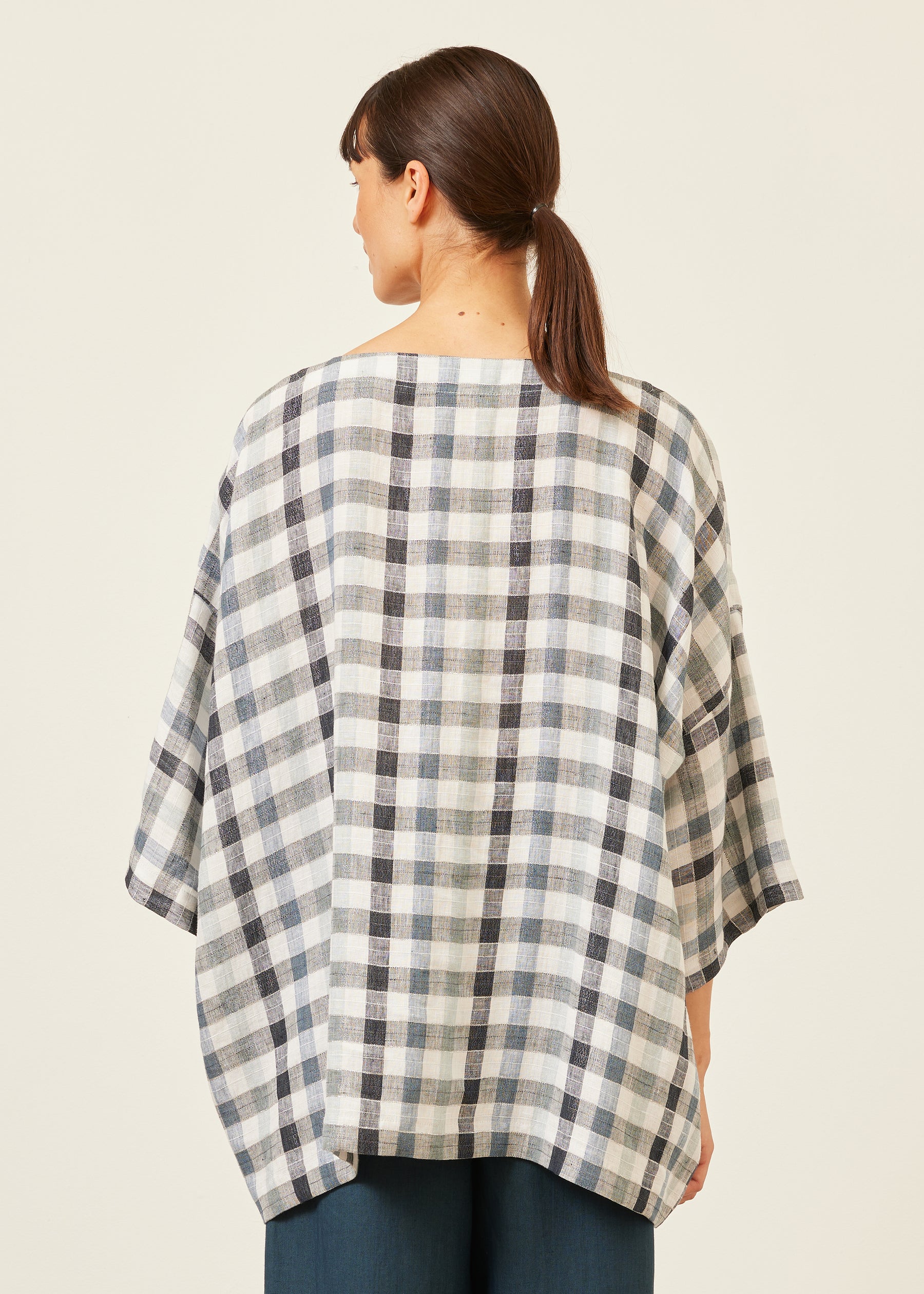 linen mix 3/4 sleeve bateau neck tunic - long