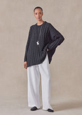 cotton linen mix  round neck sweater - long