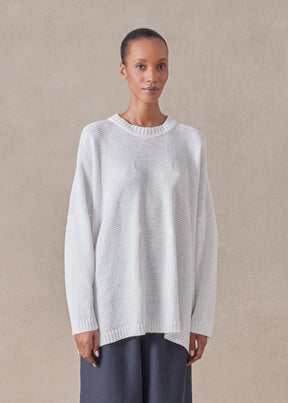 cotton linen mix  3/4 width round neck sweater - mid plus