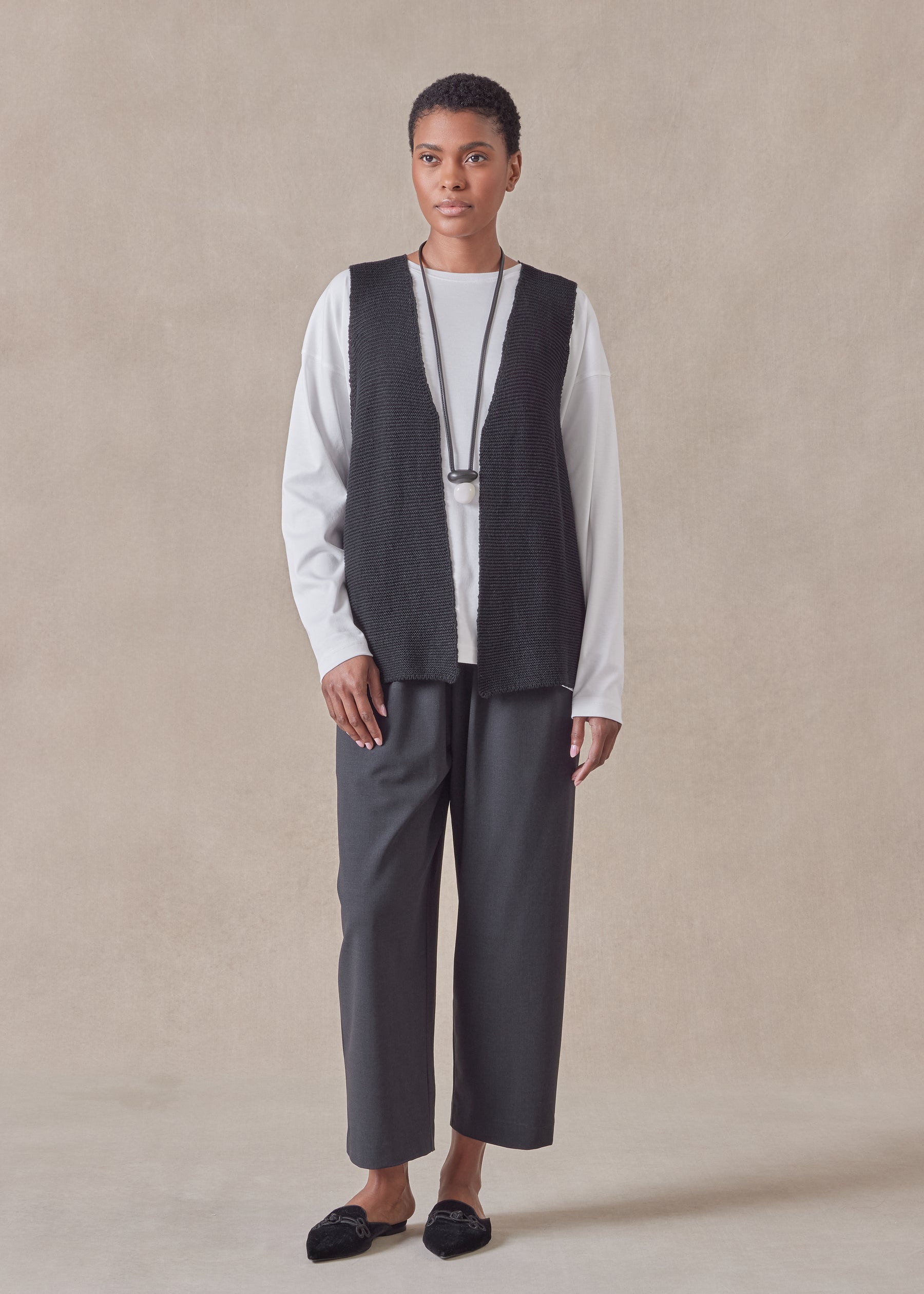 cotton linen mix  open waistcoat - mid