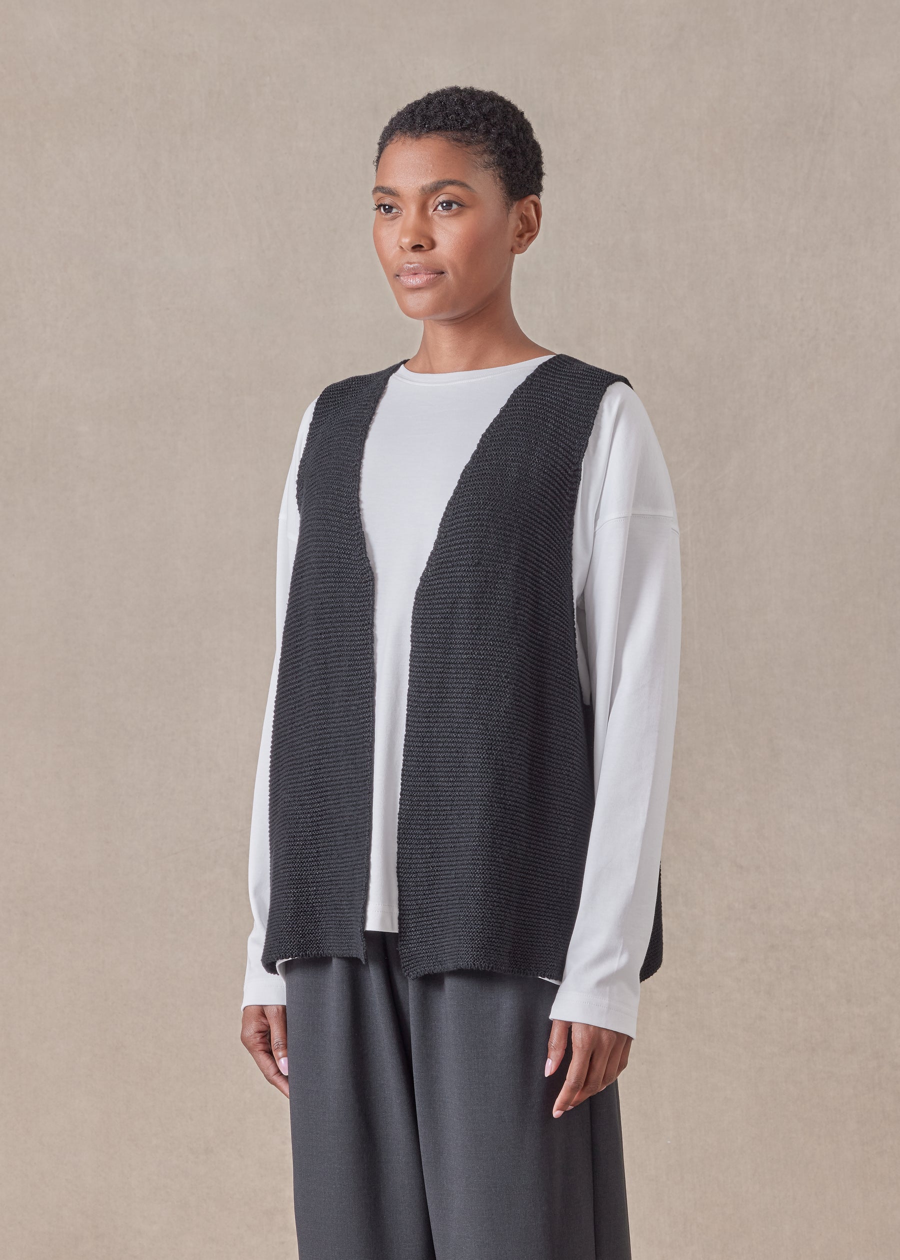 cotton linen mix  open waistcoat - mid