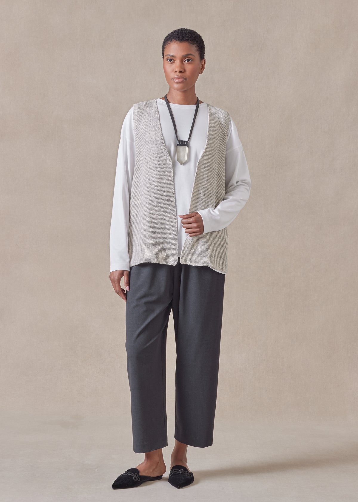 cotton linen mix  open waistcoat - mid