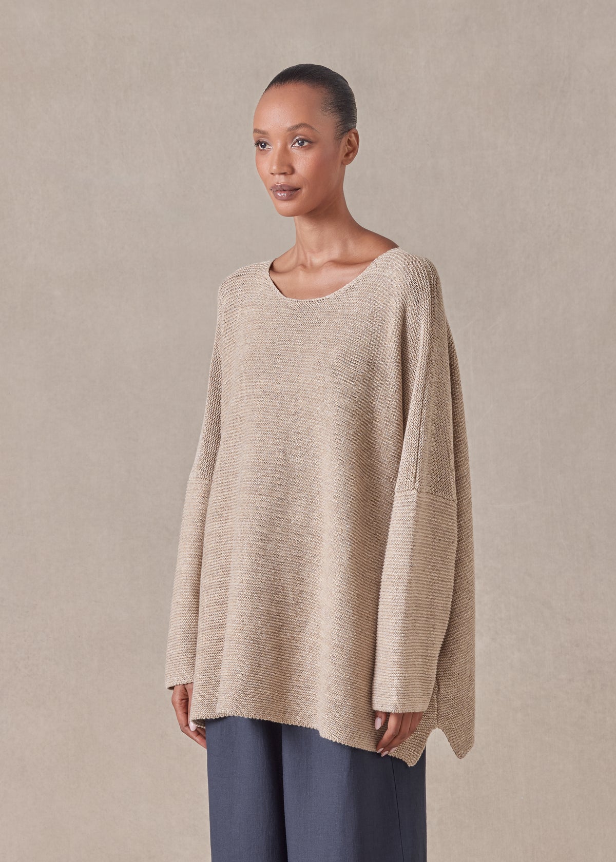 cotton linen mix  bateau neck sweater - mid plus