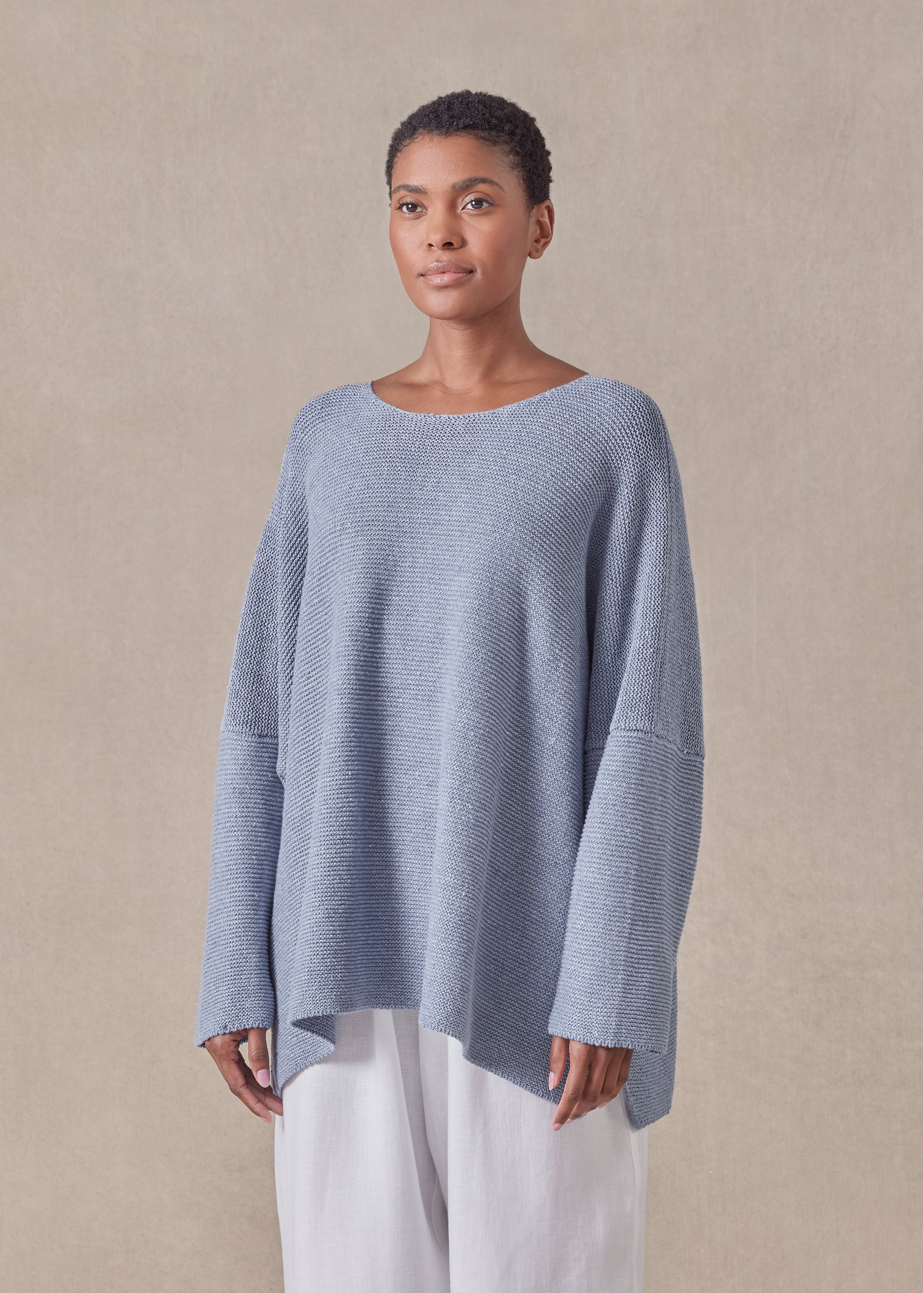 cotton linen mix  bateau neck sweater - mid plus