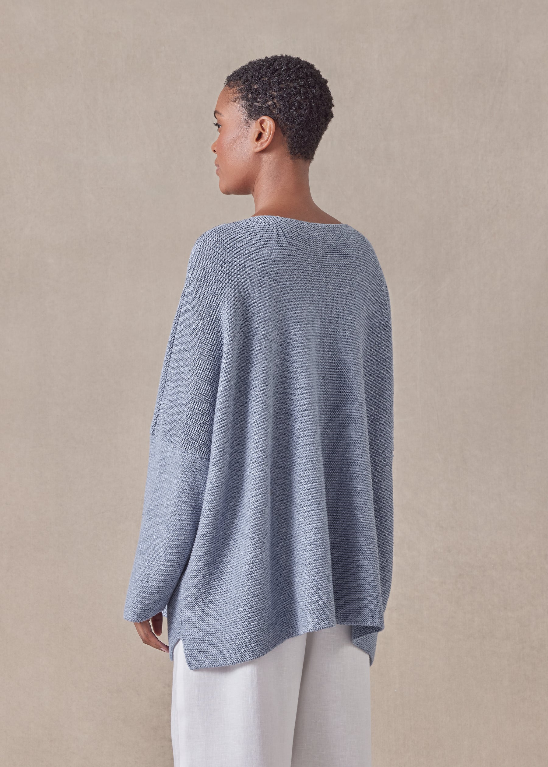 cotton linen mix  bateau neck sweater - mid plus