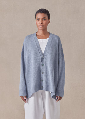 cotton linen mix  v-neck cardigan - mid