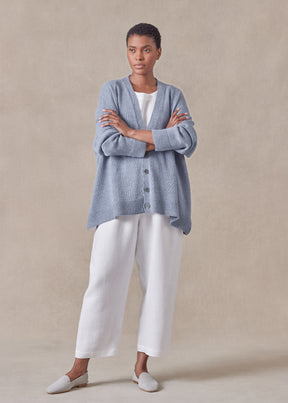 cotton linen mix  v-neck cardigan - mid