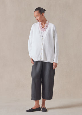 cotton linen mix  v-neck cardigan - mid