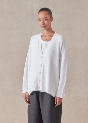 cotton linen mix  v-neck cardigan - mid