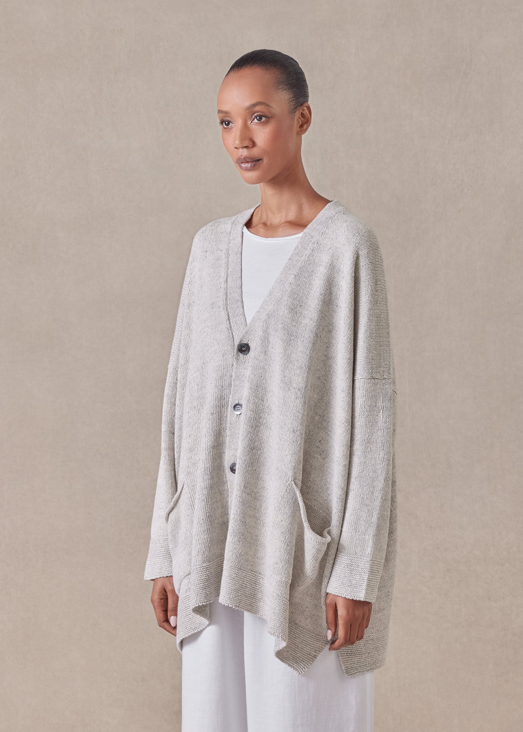 cotton linen mix  v-neck cardigan - long