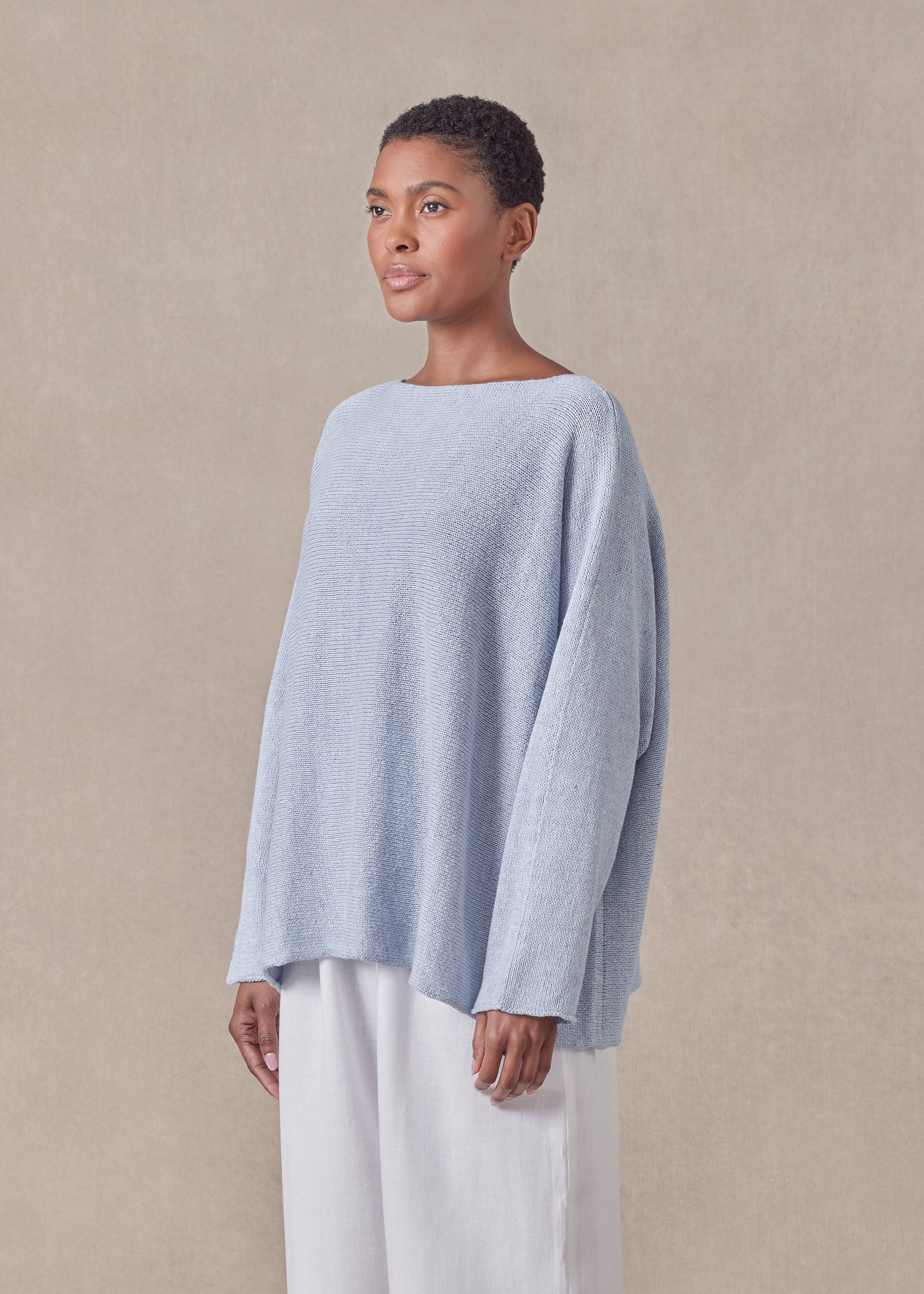 cotton linen mix  sideways knitted sweater - mid