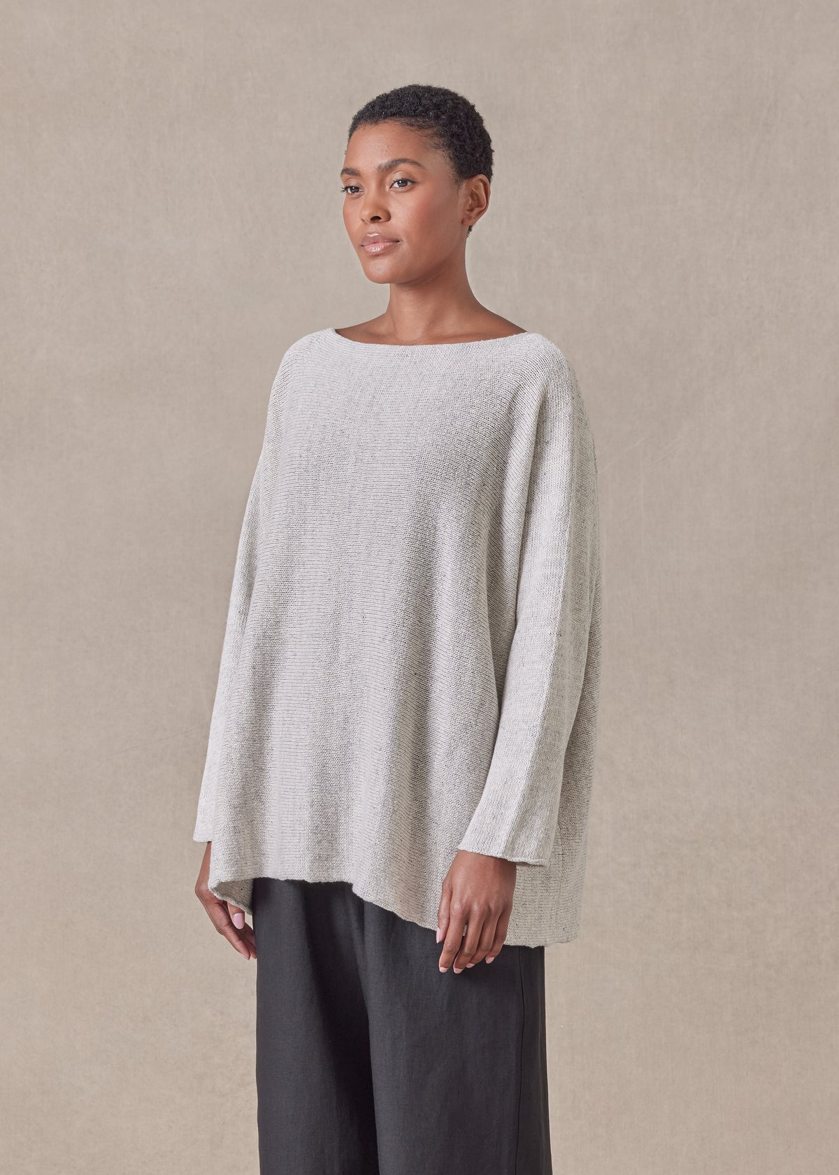 cotton linen mix  sideways knitted sweater - mid